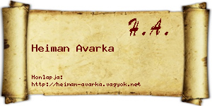 Heiman Avarka névjegykártya